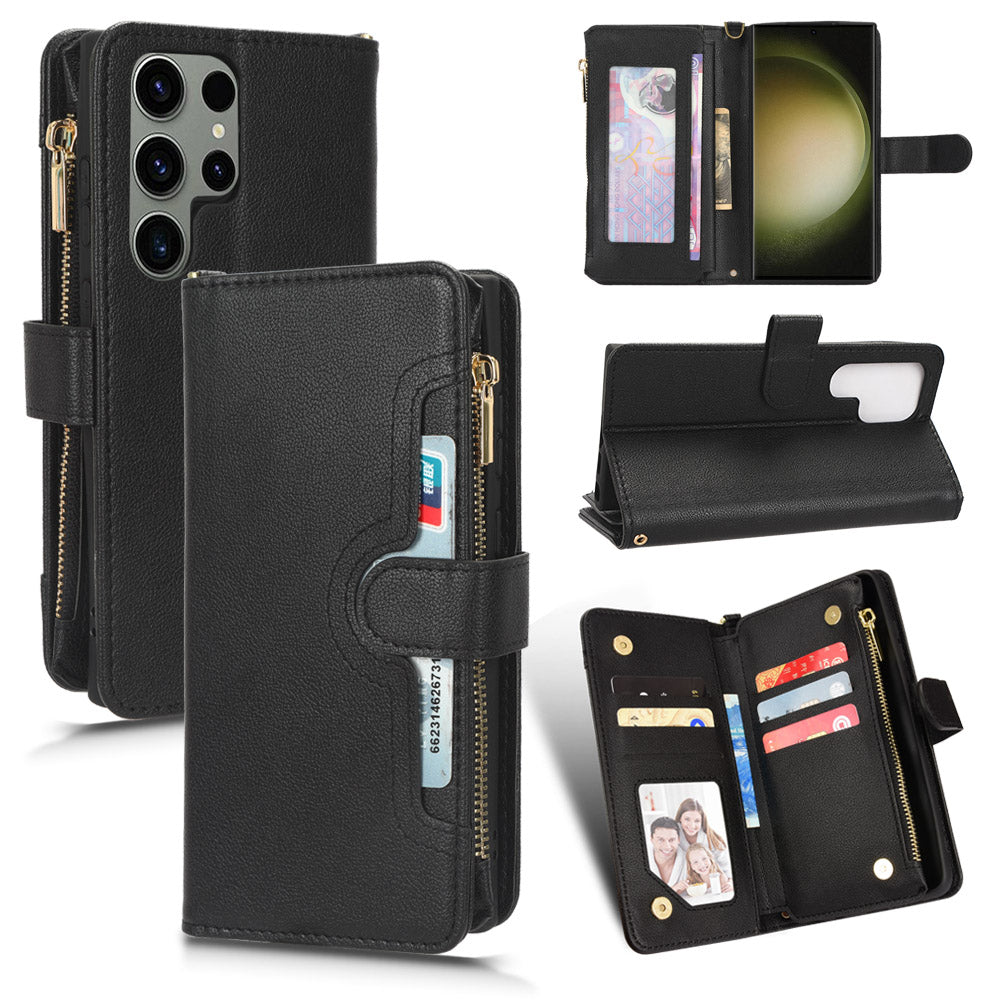 For Samsung Galaxy S23 Ultra Cellphone Cover Wallet Zipper Pocket Phone Case with 2 Straps For Samsung Galaxy S23 Ultra Cellphone Cover Wallet Zipper Pocket Phone Case with 2 Straps